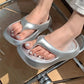 Ins Summer Silver Flip Flops Platform Outdoor Modern Beach Slippers Anti Slip Comfortable Shower Slippers Women Flat Sandals